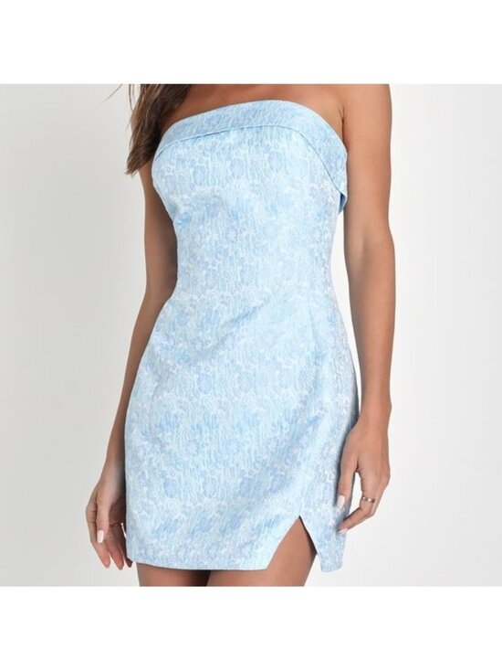 Lulus Dresses & Skirts - Lulus Delicate Destiny Light Blue Jacquard Strapless Mini Dress Bodycon Medium